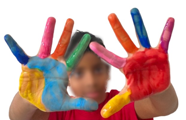 Happy children with colorful painted hands